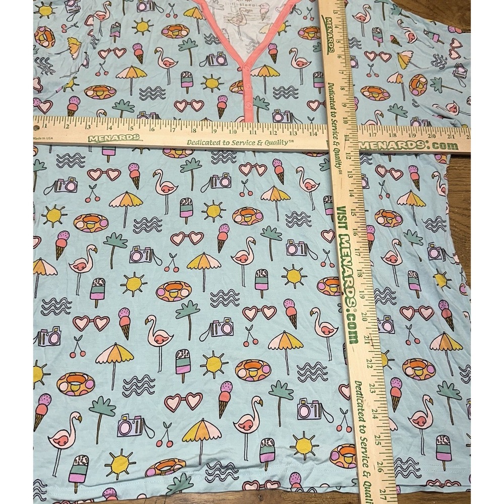 Little Sleepies Pool Party Blue Short Sleeve Bamboo Pajama Top TShirt Women's XL - Picture 5 of 5